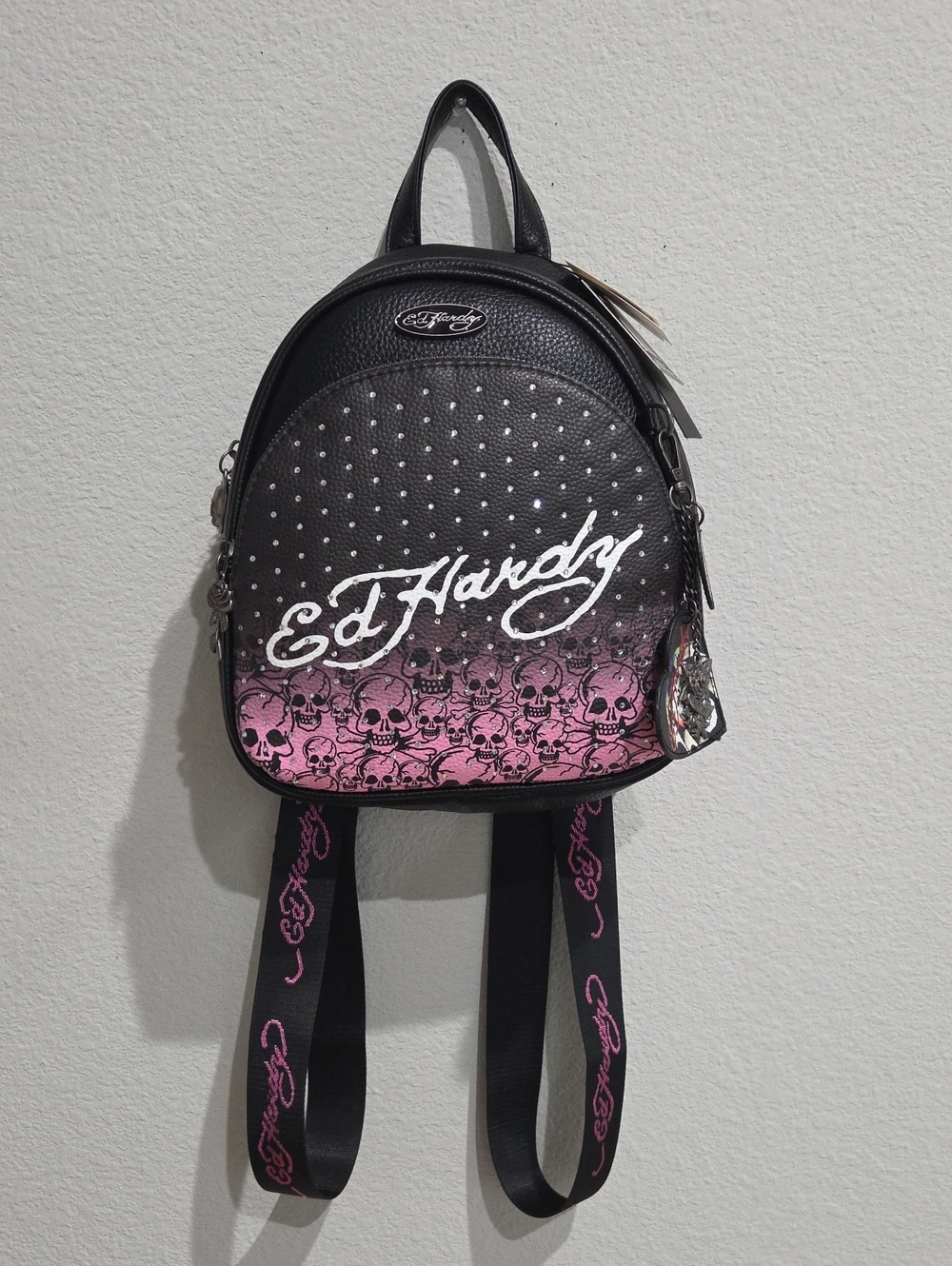 Ed Hardy Black and Pink Skull Gradient Mini Backpack